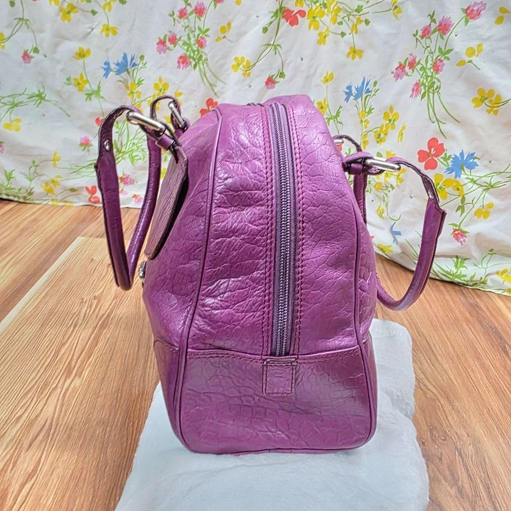 Nordstrom Purple Croc Leather Satchel Bag Purse Large Top Handle Travel Italy